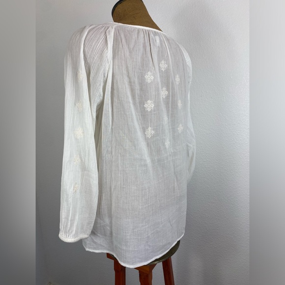 Joie Womens Peasant Blouse White Embroidered Embellished In Sequence M Tie Neck - Picture 11 of 15